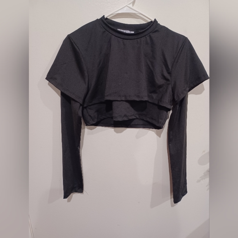 SWANK Black Layered Long Sleeve Crop Top